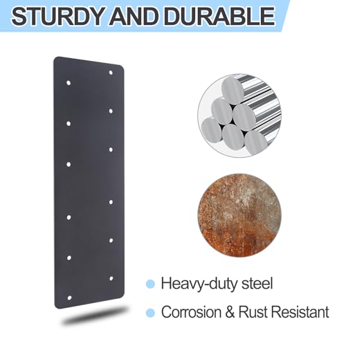2 Pcs Straight Steel Plate, I Shape Flat Bracket (actual size 15.7 “L x 4.8 ”W), Heavy Duty Black Flat Straight Mending Bracket Plate For 6"x6” Repairing House Beams, Furniture, Gazebos, Truss Frames