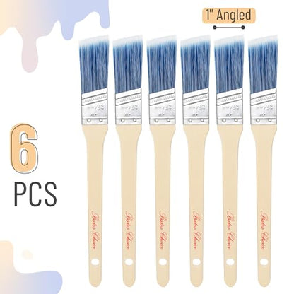 Bates Angle Paint Brushes, 1-Inch, 6 Pack - Treated Wood Handle, Stain & Wall Brushes for Painting Furniture & Walls - color: Wood Handle Angle, size: 6 Pack, 1"