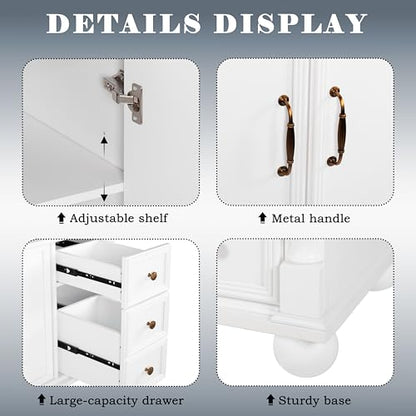 Bathroom Vanity Cabinet with Sink, White, 35.6 x 18.7 x 34 in