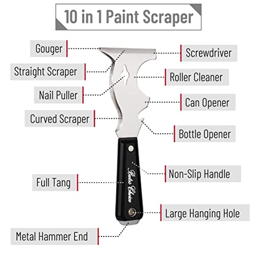 Bates- Paint Scraper, 10 in 1 Painters Tool, Scraper for Wood - color: Black, size: 1 Pack