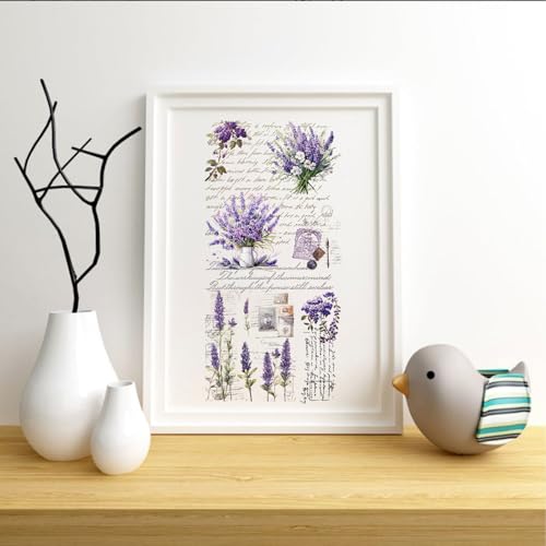 WANDIC 12 Sheets Retro Rub On Transfer Stickers,Lavender Decals Purple Flower Stickers Waterproof Decals Flower Stickers with Copywriting for Furniture Windows Craft Wall,12 * 6in - color: Purple Flower, size: 12 Sheets