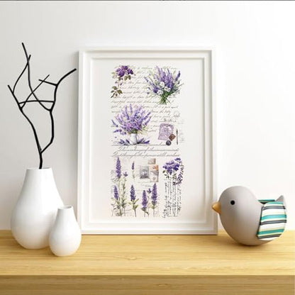 WANDIC 12 Sheets Retro Rub On Transfer Stickers,Lavender Decals Purple Flower Stickers Waterproof Decals Flower Stickers with Copywriting for Furniture Windows Craft Wall,12 * 6in - color: Purple Flower, size: 12 Sheets