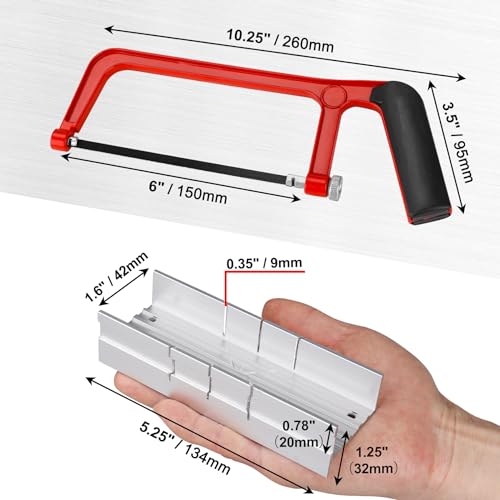 HAUTMEC Mini Hacksaw with Miter Box, 6" Metal Hand Saw with 6 Pcs Bi-Metal HSS Blade, 5.3" Aluminum Miter Box for 45° 90° 135° Precision Cuts, Small Hack saw for Steel, Wood, PVC & Craft (HT0262) - style: Mini Hacksaw Set | 3 PC
