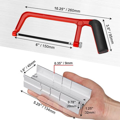 HAUTMEC Mini Hacksaw with Miter Box, 6" Metal Hand Saw with 6 Pcs Bi-Metal HSS Blade, 5.3" Aluminum Miter Box for 45° 90° 135° Precision Cuts, Small Hack saw for Steel, Wood, PVC & Craft (HT0262) - style: Mini Hacksaw Set | 3 PC