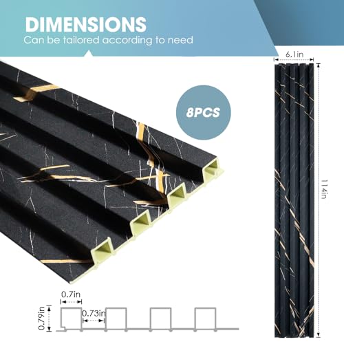 OUZUGIE WPC Acoustic Slat Wall Paneling, 8-Pack 114 x 6 Inches - color: Black marble, size: (High)114“ x 6"