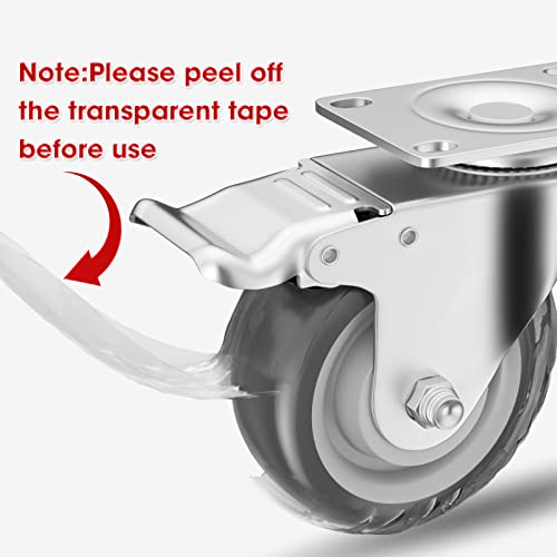 3" Swivel Plate Casters with Brake - Set of 4 - color: Grey, size: 3 inch