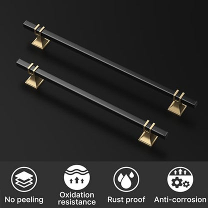 25 Pack 10 Inch (256mm) Black and Gold Cabinet Pulls Kitchen Cabinet Handles, Black and Gold Cabinet Handles Square Dresser Drawer Pulls Black Kitchen Cabinet Hardware - color: Black & Matte Gold, size: 10 inch (256mm) Hole Center Pull