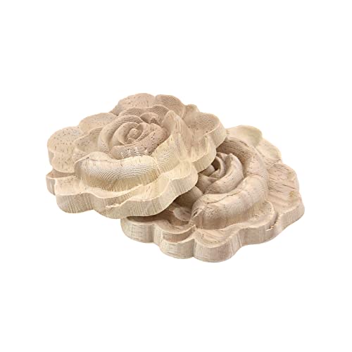 Antrader 4Pcs Unpainted Flower Shape Wood Carved Appliques Onlays,2.8x2.8in - style: Style 1
