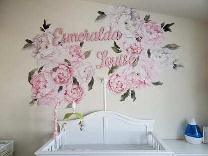 Floral Peonies Wall Decal, Peony Bouquet Flowers Removable Peel and Stick Wall Sticker