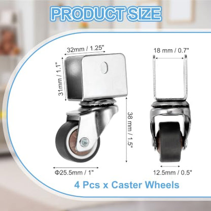 PATIKIL 1 Inch Caster Wheels, 4 Pcs Swivel Casters with 0.7" U Bracket Opening 55 Lb Capacity Per Caster for Furniture Office Chairs Carts and Cabinets, Brown - size: 1", style: with 0.7" U Bracket