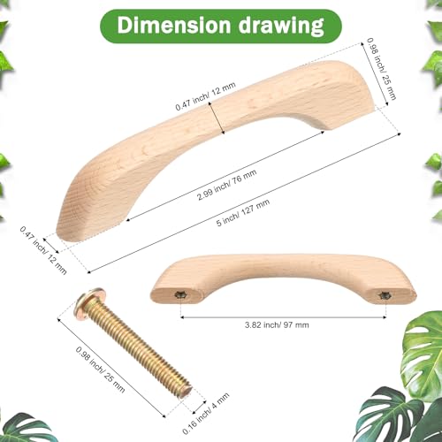 Chunful 30 Pcs Wood Drawer Pulls Wood Cabinet Pulls Handles Unfinished Knobs Handles Replacement with Screws for Drawers Dresser Wardrobe, Length: 5 Inch, Hole-to-Hole Distance: 3.82 Inch(97mm)