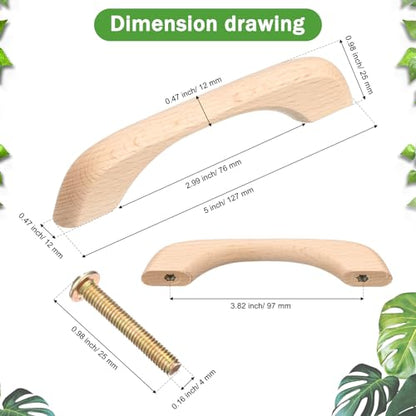 Chunful 30 Pcs Wood Drawer Pulls Wood Cabinet Pulls Handles Unfinished Knobs Handles Replacement with Screws for Drawers Dresser Wardrobe, Length: 5 Inch, Hole-to-Hole Distance: 3.82 Inch(97mm)