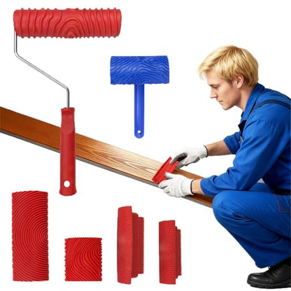 6pcs Wood Grain Tool Set - 7 Inch Rubber Paint Rollers for Realistic Wood Texture | DIY Faux Wood Look on Desk/Door/Floors | Durable & Washable Graining Tools