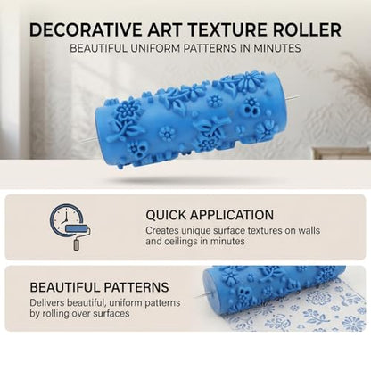 HEEPDD Drywall Texture Paint Roller, Reusable Decorative Embossing Tool for Wall Furniture Rubber Blue 15cm 1 Pack - size: 110Y