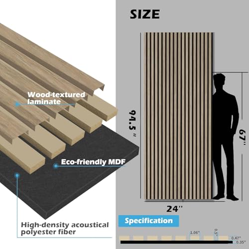 Art3d Acoustic Wood Slat Panels 94.5"x24", 2-Pack, 31sq.ft, Peach - color: Peach