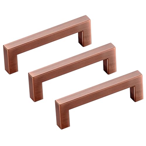 30 Pack Antique Copper Cabinet Pulls 5 Inch Hole Centers Stainless Steel Square Cabinet Handles Copper Drawer Pulls Kitchen Handles Hardware - color: Antique Copper, size: 5 inch hole center (128mm)