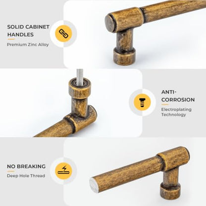 Goldenwarm 10 Pack 5 Inch Antique Brass Cabinet Pulls Modern Kitchen & Bathroom Hardware Heavy Duty Zinc Alloy Drawer Handles with Complete Screw Kit Consistent Finish for Whole-Home Renovations - color: Antique Brass, size: 5 Inches Hole Center
