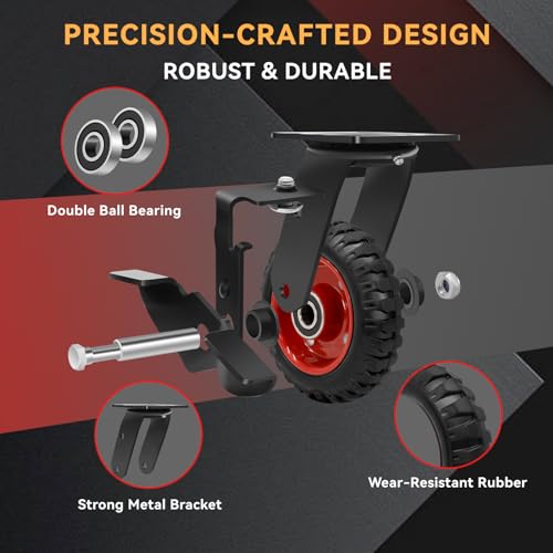 W B D WEIBIDA 6 Inch Heavy Duty Caster Wheels Set of 4, 1800 LBS Outdoor Industrial Wheels Swivel Large Rubber Casters with Brake for Workbench, Dolly, Cart, Trolley, Wagon (2 Brake & 2 Fixed) - size: 6 INCH