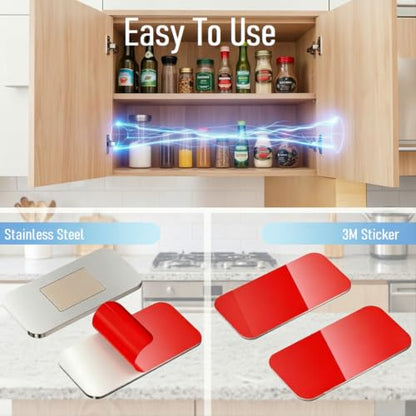 10 Pack Ultra Thin Cabinet Door Magnet, No Drilling Magnetic Door Catch for Closure, Strong Adhesive Drawer Magnet to Stay Closed, Stainless Steel 0.8"x1.6" - Pet Kid Safe