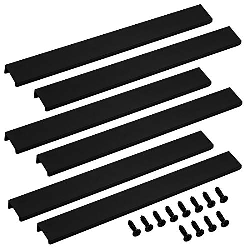 Edge Pull Handles, 11.8 Inch Black, 8.82 Inch Spacing, 6Pcs - color: Black, size: 300mm/11.8", style: Straight Edge