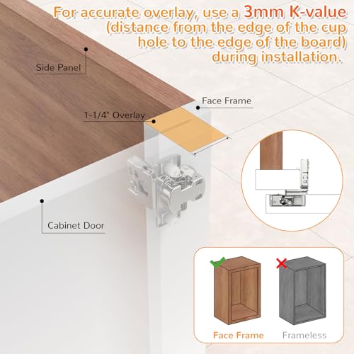 Chibery 10 Pack 1-1/4” Overlay 4D Soft Close Cabinet Hinges, Concealed Face Frame, Adjustable Closing Speed, 105° Opening Smooth Slow, Hidden Self Closing for Kitchen Corner, Cupboard (with Template) - size: 1-1/4” Overlay