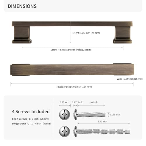 Lardmon 10 Pack 5 Inch(128mm) Hole Center Antique Brushed Bronze Kitchen Cabinet Handles Modern Cabinet Pulls Kitchen Cabinet Hardware Solid Drawer Pulls Handles for Dresser, Total Length 6.06 Inch - color: Antique Bronze, size: 5 Inch Hole Center