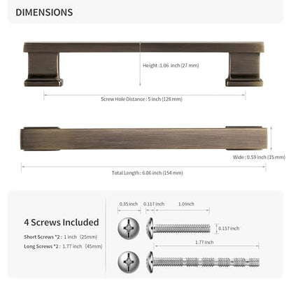 Lardmon 10 Pack 5 Inch(128mm) Hole Center Antique Brushed Bronze Kitchen Cabinet Handles Modern Cabinet Pulls Kitchen Cabinet Hardware Solid Drawer Pulls Handles for Dresser, Total Length 6.06 Inch - color: Antique Bronze, size: 5 Inch Hole Center