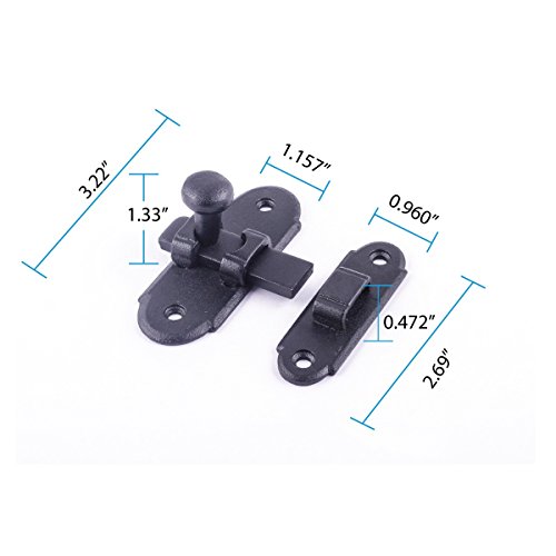 Renovators Supply Manufacturing Slide Bolt Latch 2.2 in. Black Wrought Iron Ball Tip Style Slide Bolt with Mounting Hardware - size: Pack of 1