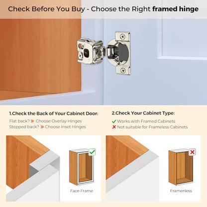 Soft Close Hinges for Kitchen Cabinet Hinges, 1 Inch Overlay, 50 Pack - size: 1 inch Overlay
