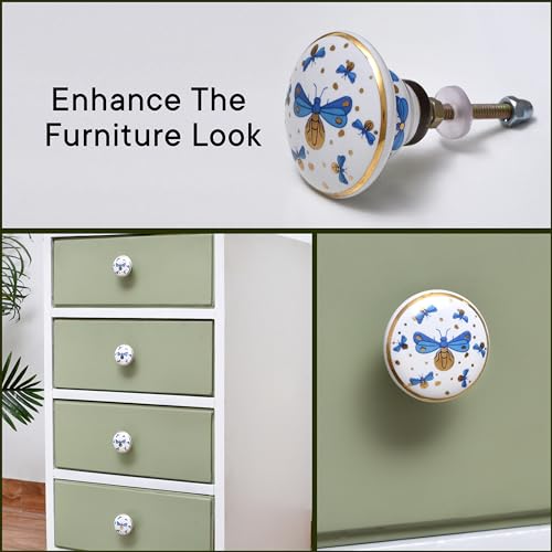 Indian Shelf 6 Pieces Stylish Drawer Knobs for Cabinet Dresser (Ceramic) - color: Gold Blue, size: 6 Knobs