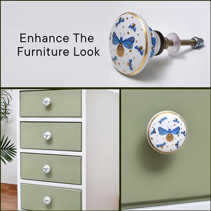 Indian Shelf 6 Pieces Stylish Drawer Knobs for Cabinet Dresser (Ceramic) - color: Gold Blue, size: 6 Knobs