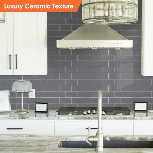 Effortless Elegance 10 Sheet Peel and Stick Backsplash, Self Sticky Adhensive Soft-Glossy Marble Tile, 12'' Gray Subway Tile for Kitchen Wall, Waterproof Stick on Backsplash for Bathroom - color: Gray