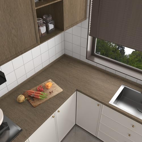 JSEVEM Brown Wood Grain Contact Paper Walnut Peel and Stick Wallpaper Removable Waterproof Vinyl Wrap Thick Self Adhesive Wall Paper for Countertops Cabinets Shelf Furniture 31"×157" - color: Gray/Brown, size: 31" x 157"
