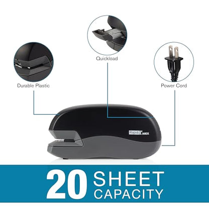 Rapid 20EX Personal Electric Stapler, 20 Sheet Capacity, Black (73126)