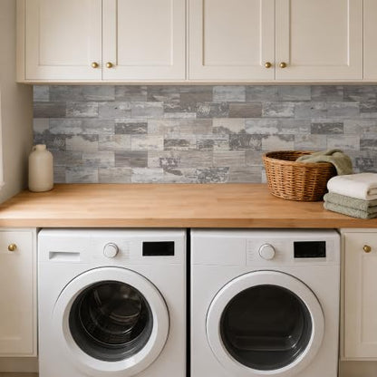 StyloVue 100 Pieces Peel and Stick Backsplash for Kitchen, 3" x 6" PVC Subway Tile Upgraded Distressed Wood Backsplash Stick on Tile Elevate Kitchen, Bathroom, Fireplace,RV - color: Distressed Wood