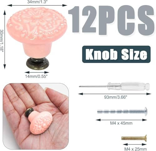 Biaungdo 12 Pcs Pink Ceramic Kitchen Cabinet Knobs - color: Pink