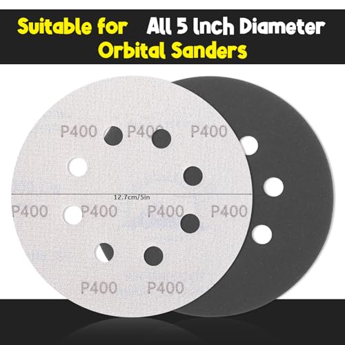 140Pcs 5 Inch Sanding Discs Hook & Loop Sandpaper 8 Holes Orbital Sandpaper