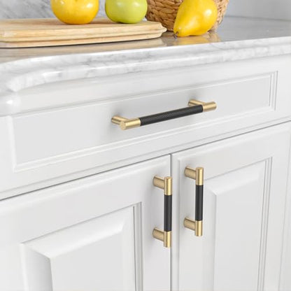 Asidrama 10 Pack 5 Inch(128mm) Knurled Black and Gold Kitchen Cabinet Handles, Cabinet Pulls Kitchen Cabinet Hardware Cupboard Handles Drawer Pulls 4496 - color: Black-Gold, size: 5" Hole Center(128mm)