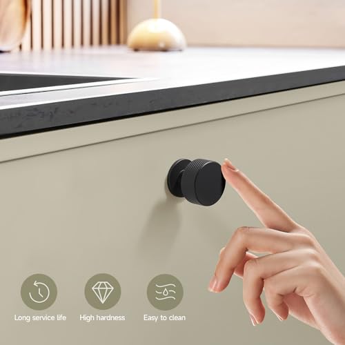 Matte Black Knurled Cabinet Knobs，1-1/4 Inch Drawer Pulls，6 Pack - color: Black