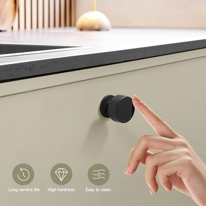 Matte Black Knurled Cabinet Knobs，1-1/4 Inch Drawer Pulls，6 Pack - color: Black
