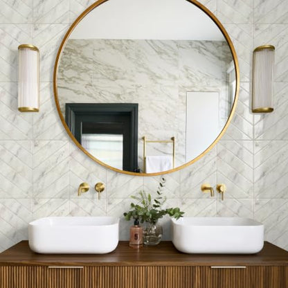 STICKGOO Herringbone Peel and Stick Backsplash, Statuario Marble, 10 Sheets - color: Statuario White Marble, size: Pack of 10