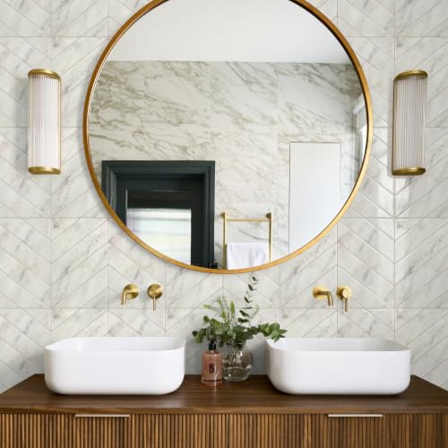 STICKGOO Herringbone Peel and Stick Backsplash, Statuario Marble, 10 Sheets - color: Statuario White Marble, size: Pack of 10