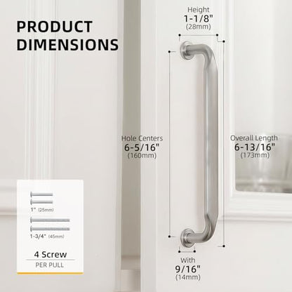 Goldenwarm 10 Pack 6-1/4 Inch Brushed Nickel Cabinet Pulls Solid Handles - color: Brushed Satin Nickel, size: 6-1/4 Inch Hole Center