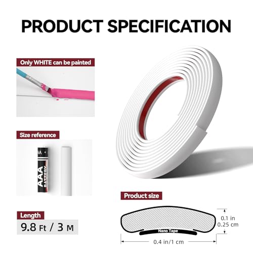 9.8 Ft Peel and Stick Wall Molding Trim, Flexible PVC Trim - color: White (Paintable), size: 9.8 Ft