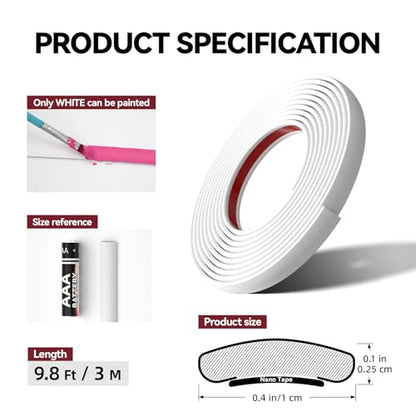 9.8 Ft Peel and Stick Wall Molding Trim, Flexible PVC Trim - color: White (Paintable), size: 9.8 Ft