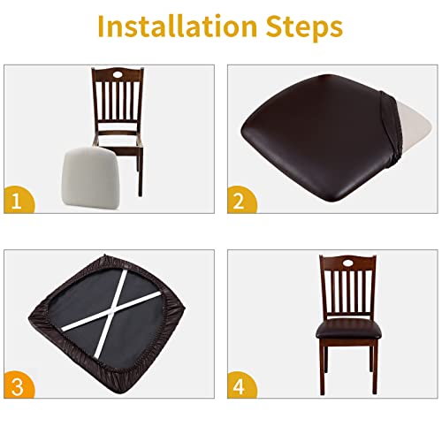 Fuloon Dining Chair Seat Covers 4 PCS, Solid Pu Leather Waterproof Seat Cushion Cover Oilproof Stretch Dining Chair Protctor Slipcover (Pu Dark Brown) - color: Pu Dark Brown