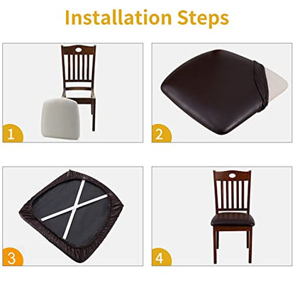 Fuloon Dining Chair Seat Covers 4 PCS, Solid Pu Leather Waterproof Seat Cushion Cover Oilproof Stretch Dining Chair Protctor Slipcover (Pu Dark Brown) - color: Pu Dark Brown