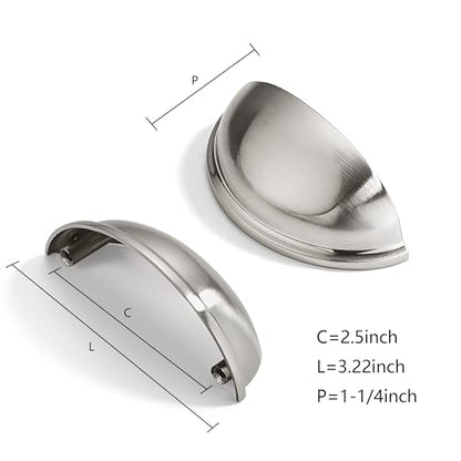 2 Pack 2-1/2" Drawer Pulls Brushed Satin Nickel Cabinet Cup Pulls Kitchen Hardware Cabinet Handles Drawer Handles Knobs 2-1/2 inch (64mm) Center to Center - color: Brushed Satin Nickel, size: 2-1/2 inch Hole Center, style: 2 Pack