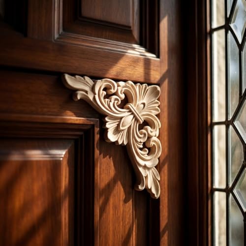 2Pcs Wood Carved Applique Decals – Unpainted Floral Onlay Ornament for Door, Furniture & Cabinets, DIY Project, Doors and Windows(Small) - size: Small