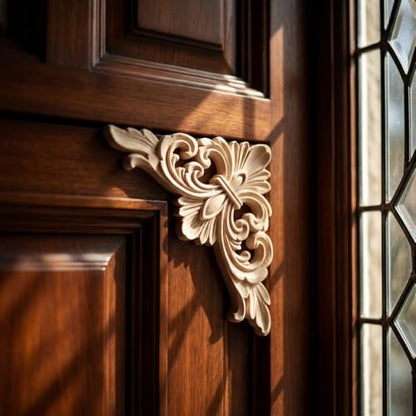 2Pcs Wood Carved Applique Decals – Unpainted Floral Onlay Ornament for Door, Furniture & Cabinets, DIY Project, Doors and Windows(Small) - size: Small